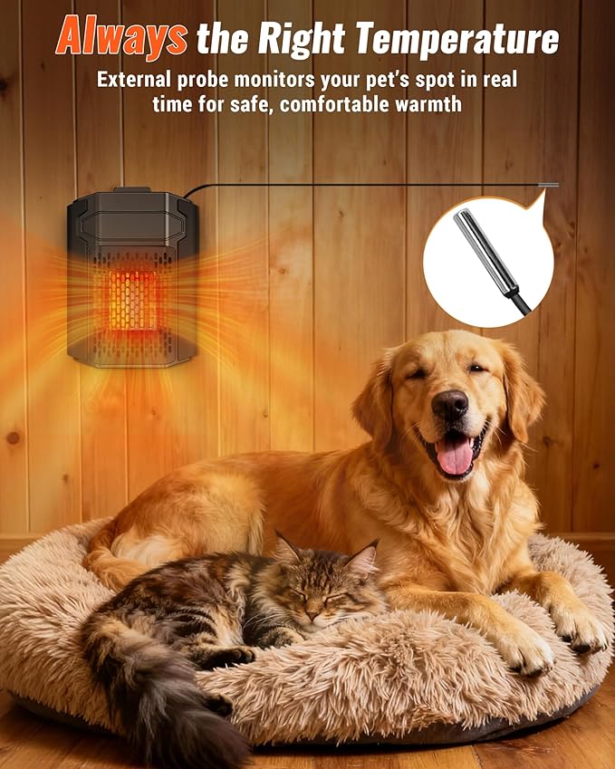 PETNF Dog House Heater with Thermostat & WiFi App Control 2026, 45–113°F, 24H Timer, 500W Fast Heating Outdoor Pet House Warmer, Safe Anti-Chew Cord, Waterproof for Dogs, Cats & Chicken Coops