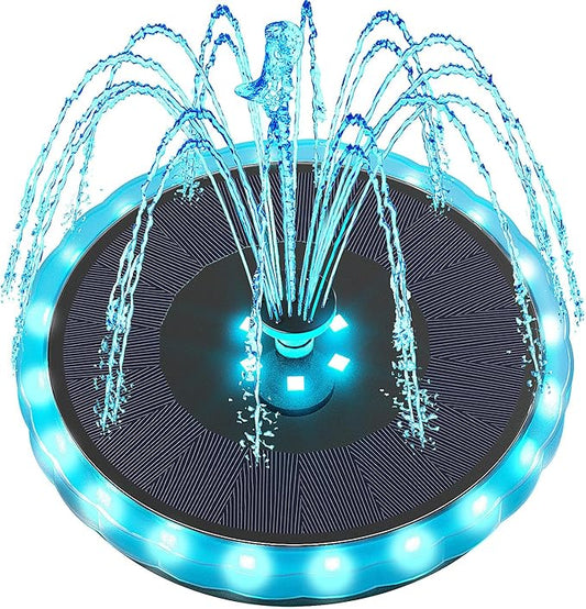 Yzert Solar Fountain Matte Panel with 4000 mAH Battery, 4W Bird Bath Fountains Solar Power with 8 Nozzles, Floating Solar Fountain Pump for Bird Bath, Garden, Pond, Outdoor (Color Change)