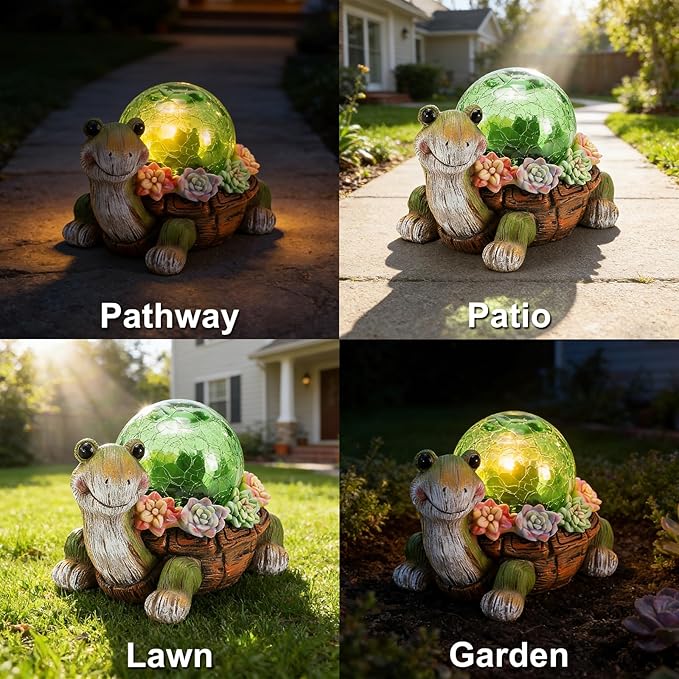 Solar Turtle Garden Statue Lights for Outdoor Decor with Succulent and LED Lighting - Lawn Decoration Resin Tortoise Figurine for Patio Yard Balcony Ornament - Valentine Day Gifts for Mom Grandma