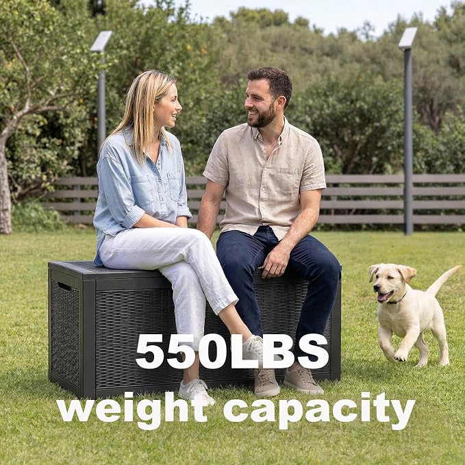 PatioZen 100 Gallon Resin Deck Box, Lockable Patio Outdoor Storage Box for Furniture, Garden Tools and Tools Storage, Waterproof Outside Storage Boxes - Black - Image 5