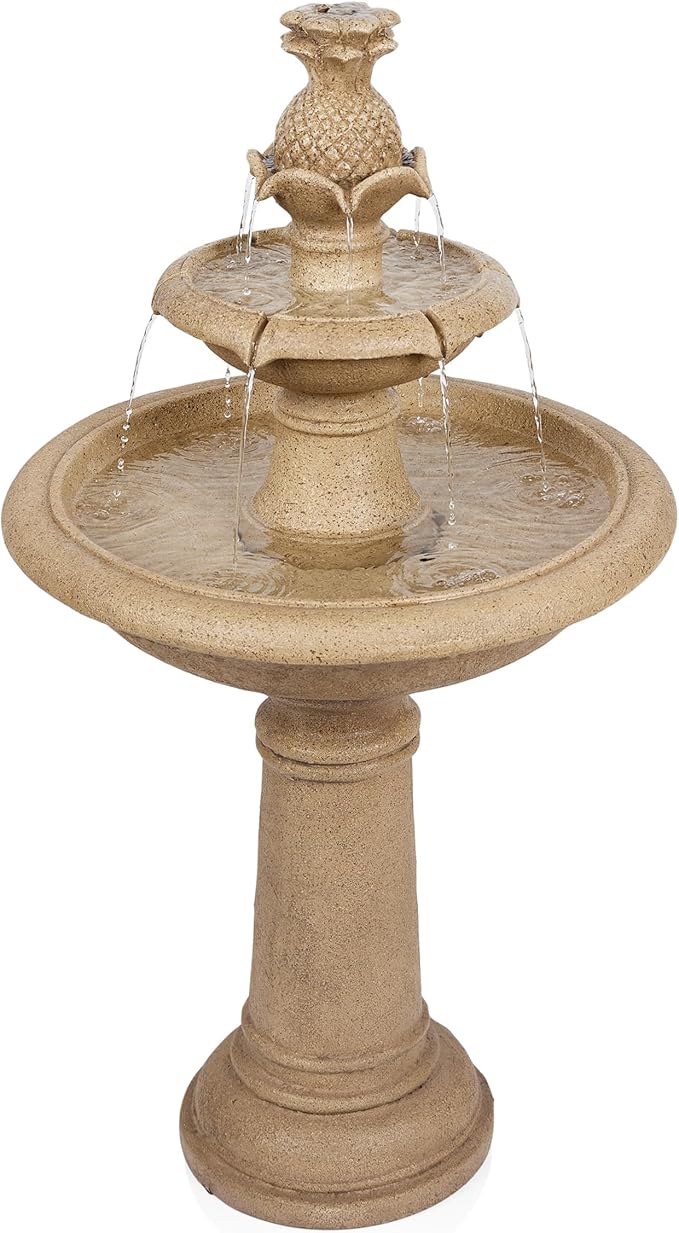 Alpine Corporation USA1590 Ivory Pineapple Multi-Tier Fountain, Statement Waterfall for Lawn & Garden, 42" H, White