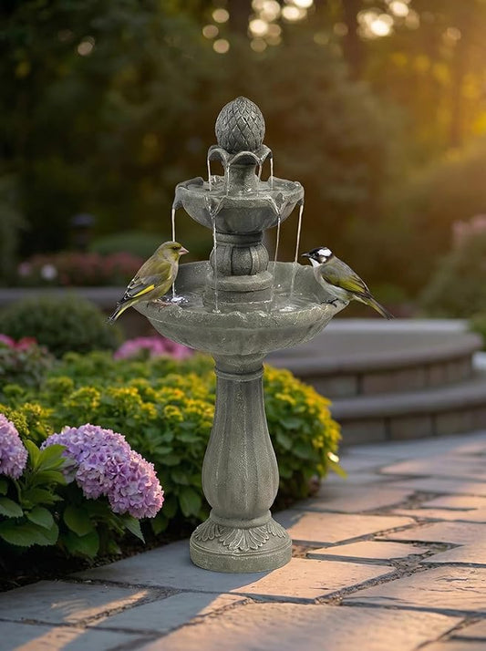 3 Tiered Outdoor/Indoor Water Fountains –42.2 in. Tall, Like Stone Bird Bath for Outside, Elegant Waterfall Feature for Garden, Yard, Patio, Home Decor (Grey)