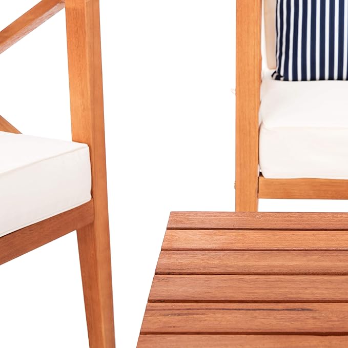 Safavieh Outdoor Nunzio Natural and Beige 4-Piece Patio Set (Pillows Included)