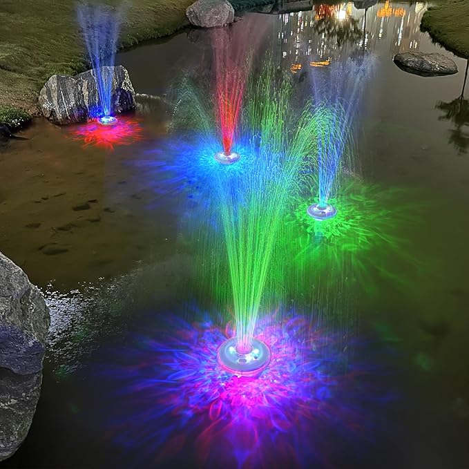 Floating Water Fountain with Underwater Lights, Powered Pump Outdoor, 2 Modes Sprinkler Waterfall Fountain for Inground Above Ground Pool, Pond-White-1PC