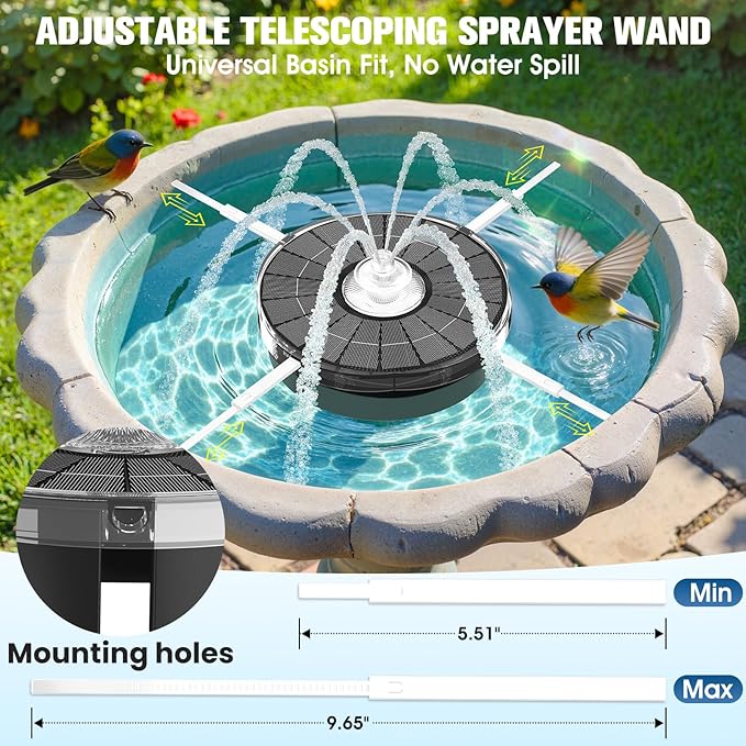 4000mAh Solar Fountain,2026 Solar Bird Bath Fountain Pump,3 Spray Solar Powered Water Fountain with lights,Floating Birdbath Fountain,DIY Water Bird Bath Fountain for Outdoor,Garden,Pond-white