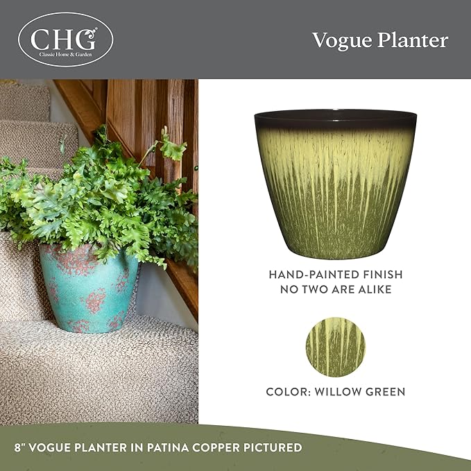 Classic Home and Garden Vogue Planter Pots w/Pottery Quality Finish - Modern Indoor & Outdoor Flower Pots - UV-Resistant Porch Planters - Decorative Pot for Flowers & Herbs (8?€? Willow Green)