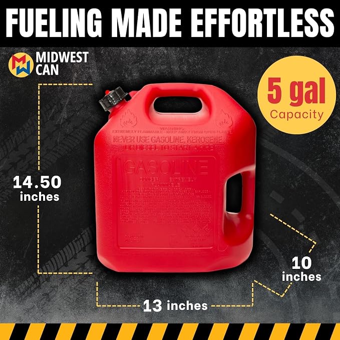 Midwest Can Company 5610 5 Gallon Gas Can Fuel Container Jugs w/Spout (2 Pack) - Image 3