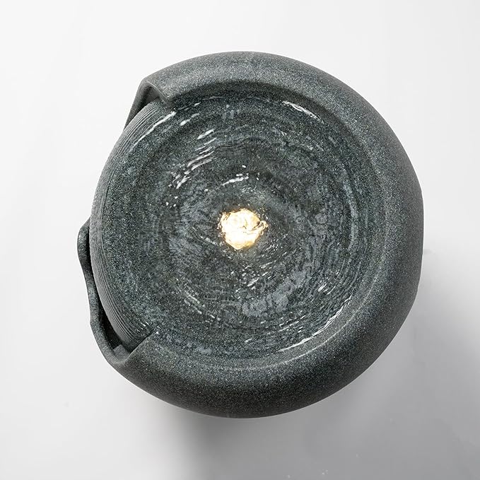 16.93” H Outdoor Water Fountain Made with Eco-Friendly Recyclable Materials, Polyethylene Round Bubbler Water Fountain Outdoor, Garden Decor with LED Light for Patio, Porch, Backyard (16.93")