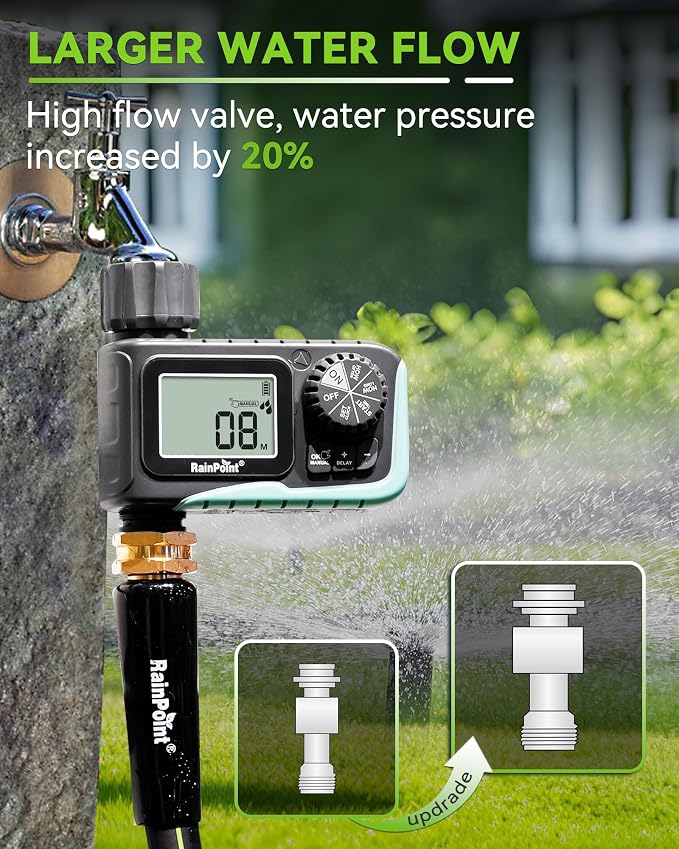 RAINPOINT Sprinkler Timer, Programmable Water Timer for Garden Hose, Outdoor Soaker Hose Timed with Rain Delay/Manual/Automatic Watering System, Digital Irrigation for Yard, Lawn, 1 Outlet - Image 5