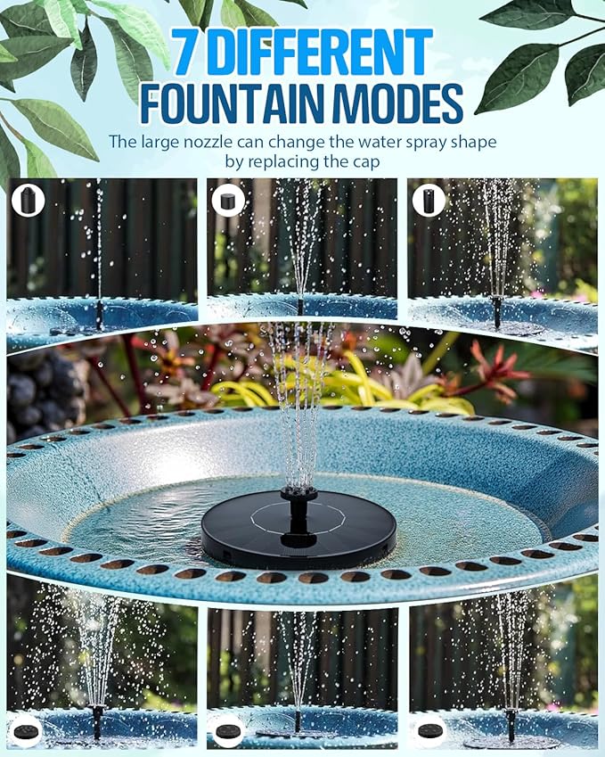 Solar Bird Bath Fountain Pump, Upgrade 1.4W Solar Water Fountain with 7 Nozzles, Standing Floating Water Pump for Birdbath Garden Pond Pool Outdoor, Ideal Gifts for Outdoor Décor