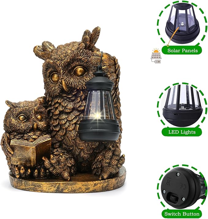 Owl Solar Powered Outdoor Garden Statue, Resin Statue with Solar Light Lantern, Decorative Lawn, Yard Outdoor Owl Decoration. Unique Home Decoration, Gifts for Women Mom,on Mother's Day