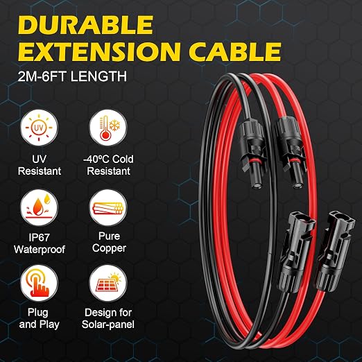6Ft Solar Cable Solar ExtensionCable,10AWG Solar Panel Extension Cable with Female and Male Connectors,Waterproof SolarExtension Cable Kit (Red and Black). - Image 2