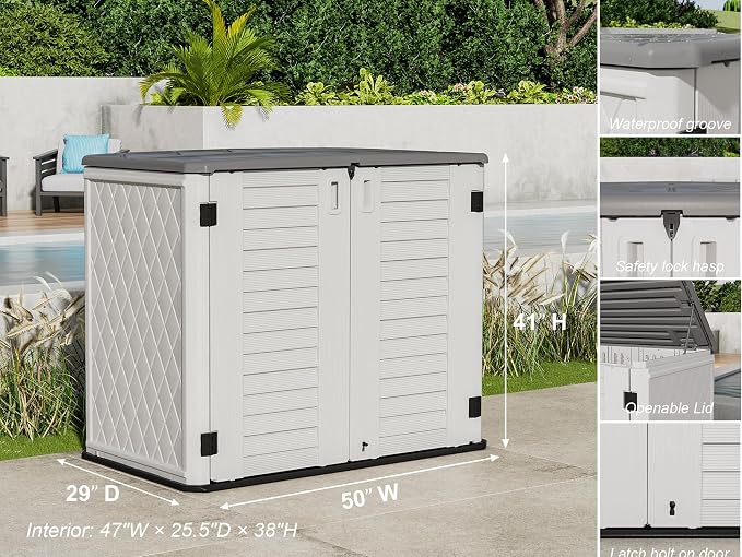 ZZM 4x2.5 FT Outdoor Storage Shed, Resin Waterproof Storage Cabinet for Garden Tools with Lockable Lid,Latch (White) - Image 4
