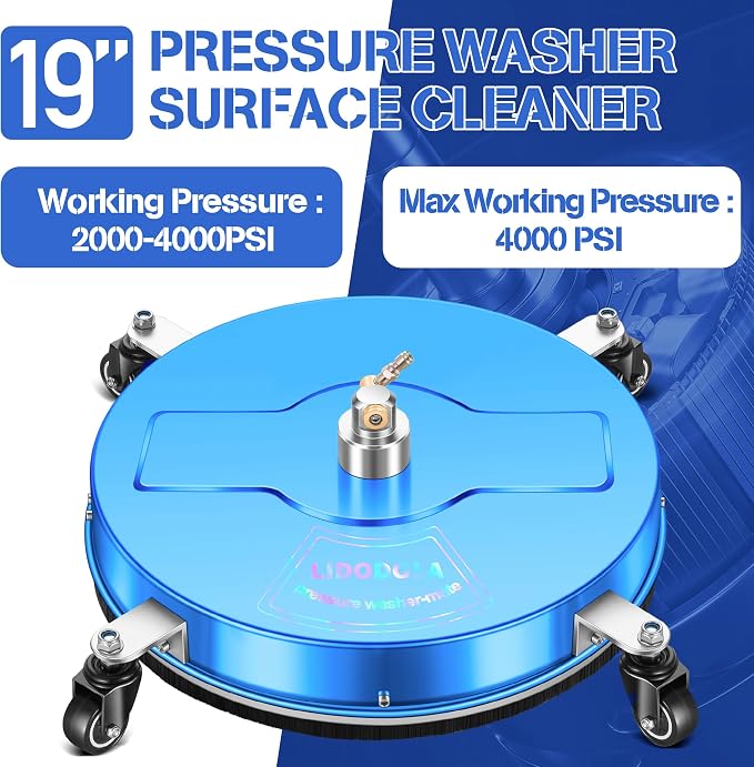 LidoDola 19'' Pressure Washer Surface Cleaner with 4 Wheels - Stainless Steel Surface Cleaner for Pressure Washer Attachment for Concrete, Driveway, Patio, Sidewalk, Deck and Driveways (19 INCH Blue) - Image 5