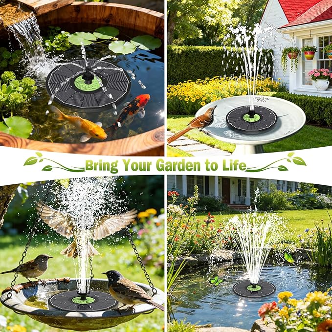 SZMP Upgraded 3.5W Full Glass Panel Solar Fountain for Bird Bath, Floating No-Installation Solar Powered Water Fountain Pump with 7 Nozzles, for Garden, Pond Decor (Black)