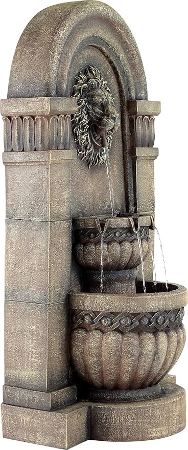 Royal Lion Face 50" High Large Italian Indoor Outdoor Decor Faux Stone Floor Fountain with Light LED Waterfall 2-Tier Statue Water Feature for Outside Garden Patio Yard Backyard - John Timberland