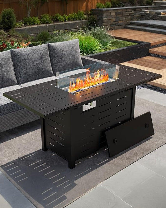 Hipicute 55" Outdoor Propane Fire Pit Table, 48,000 Btu Lp Gas Rectangular Fire Table with Ignition Systems and Lid,Outdoor Firetable with Glass Rocks for Patio Deck Garden Backyard by Hipicute