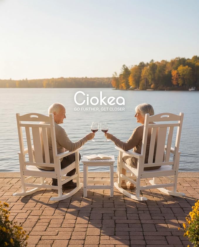 Ciokea Oversized Outdoor Rocking Chairs Set of 4, 380lbs Heavy-Duty Large Patio Rocker, High Back Cozy Porch Chairs, Weather Resistant Patio Rocking Chairs for Outside, Fire Pit, Deck, White - Image 5