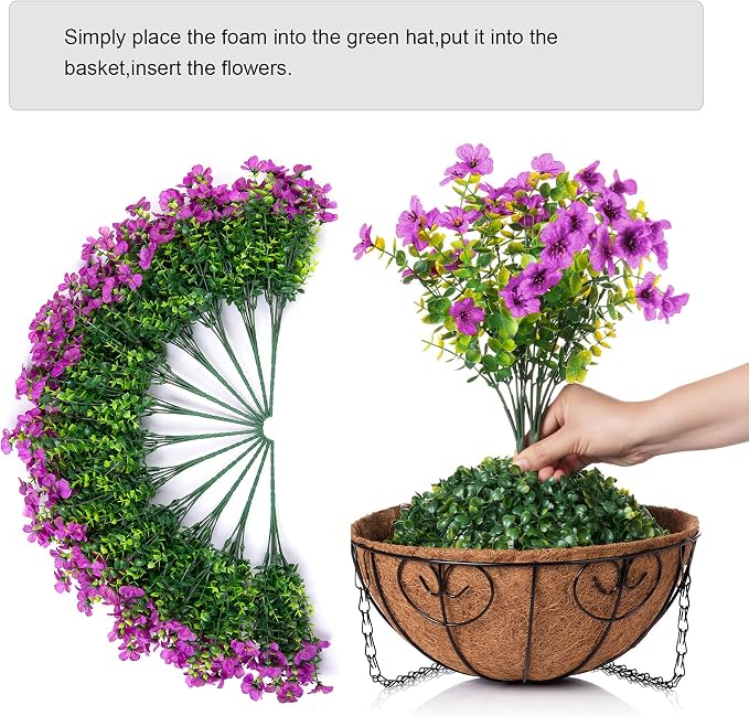 HyeFlora Artificial Fake Hanging Plants Flowers Basket for Outdoor Outside Porch Spring Decoration, Faux Silk Purple Daisy Realistic UV Resistant in Planter for Home Patio Balcony Garden Yard - Image 3
