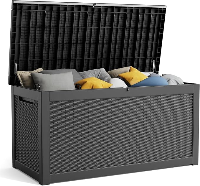 PatioZen 260 Gallon Resin Deck Box, Lockable Patio Outdoor Storage Box for Furniture, Garden Tools and Tools Storage, Waterproof Outside Storage Boxes - Black by OutdoorLivingPerfected