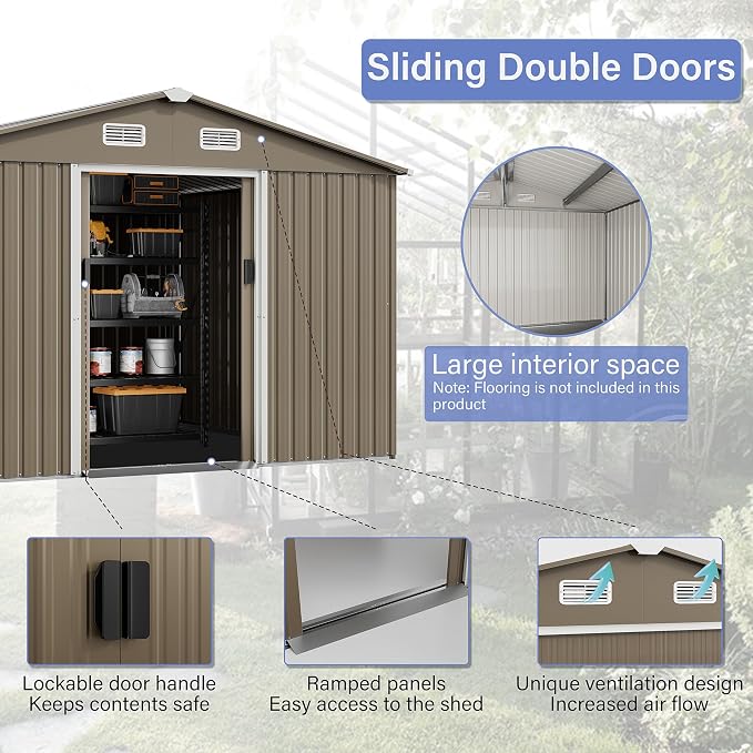 Kurapika Outdoor Storage Shed, 10x8FT Large Metal Tool House with Opening and Lockable Door, for Garden, Patio, Backyard, Lawn - Image 5