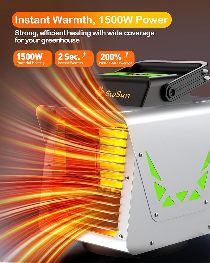 1500W Greenhouse Heater with Thermostat WIFI APP, Heater for Outdoor Greenhouse Green House with APP Remote Control Portable Smart Electric Heat for Green Plants