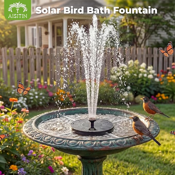 AISITIN Solar Water Fountain, 1.4W Solar Bird Bath Fountains with 6 Nozzle, New Upgrade Floating Solar Fountain Pump for Bird Bath, Outdoor, Garden, Pond, Fish Tank, Small Pool