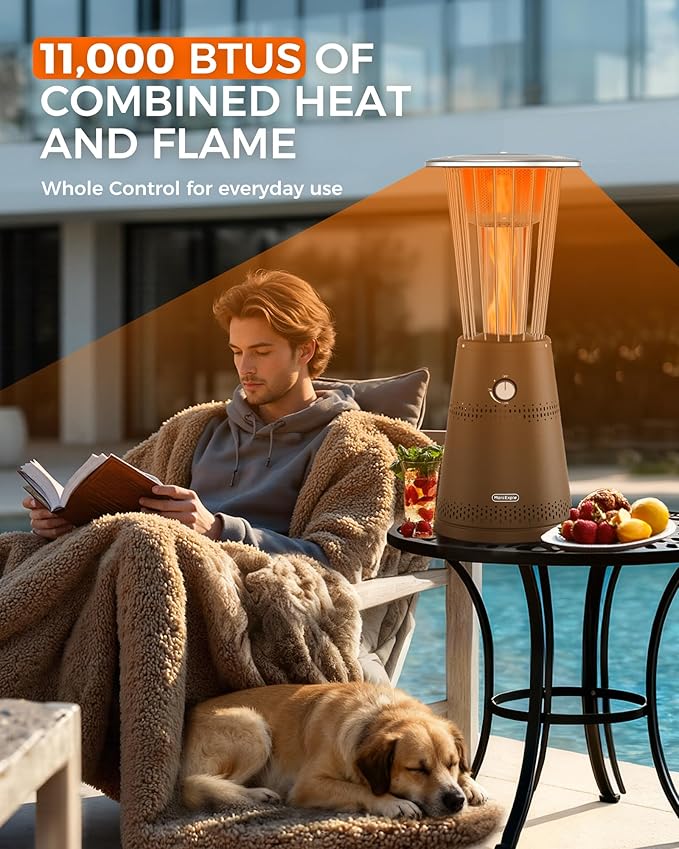 Tabletop Heater Patio Heater, 11,000 BTU Propane Patio Heater for Commercial, Balcony & Porch, Quartz Glass Tube, Portable Small Heater For Outdoor Use,Deep Bronze