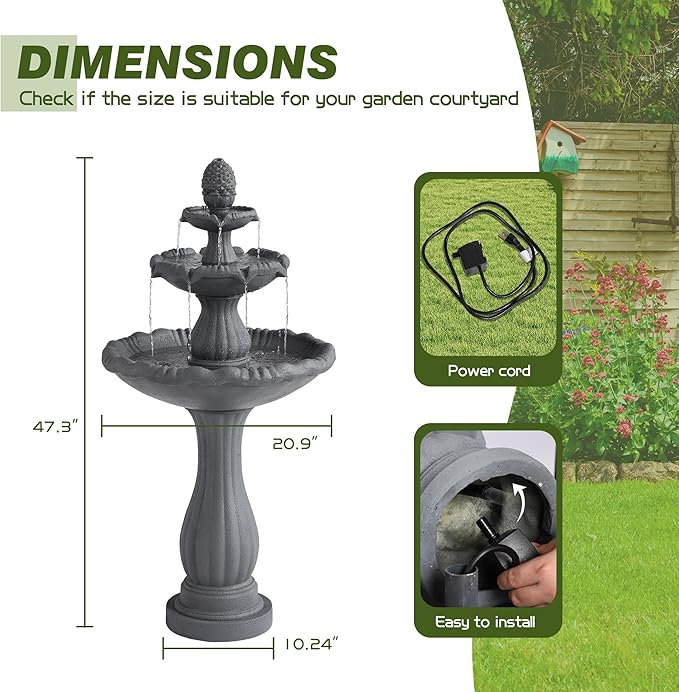 Italian Outdoor Water Fountains - 47.4'H Garden Fountains and Waterfalls Outside, Large Cascading Indoor Floor-Standing Resin Bubbler Fountain Features W/Pump for Patio and Yard Decor