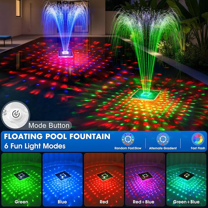 Upgraded Solar Pool Fountain with Lights, 9.5'' Large Solar Floating Pool Fountain with Anchor, Above Ground Pool Water Fountains Pump,Swimming Pool Fountains for Inground Pool Purple-1PC