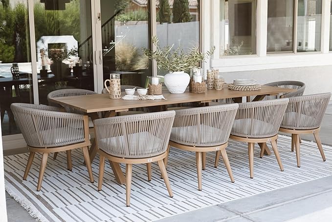 PURPLE LEAF Outdoor Dining Set for 10 All-Weather Aluminum 11 Piece Furniture Sets with Woodgrain Table and Rope Weave Chairs Included Cushions for Backyard Indoor Decor Kitchen Patio Set Teak Color by PURPLELEAF
