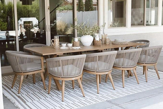 PURPLE LEAF Outdoor Dining Set for 10 All-Weather Aluminum 11 Piece Furniture Sets with Woodgrain Table and Rope Weave Chairs Included Cushions for Backyard Indoor Decor Kitchen Patio Set Teak Color by PURPLELEAF