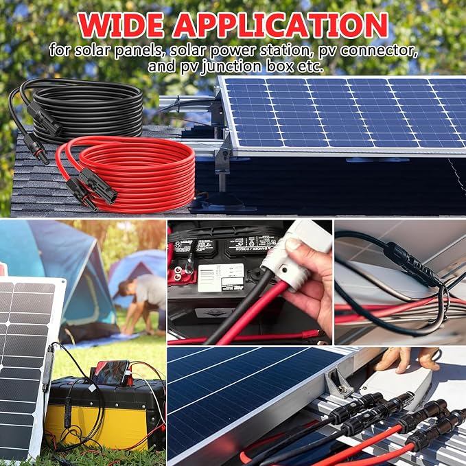Vansdon 2x30 Feet Solar Panel Extension Cable, 12AWG Solar Cable, Solar Panel Cable with Female and Male Waterproof Connectors for RV, Photovoltaic Systems (30FT Red + 30FT Black) - Image 7