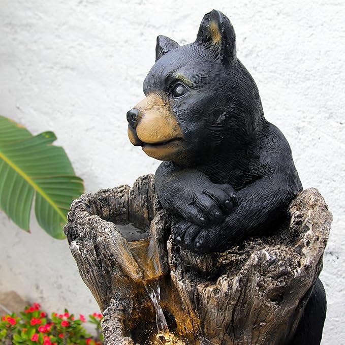 YZM 40.16" H 5 Tier Outdoor Fountain Black Bears Climbing Tree Garden Water Fountain Outdoor Water Feature Resin for Farmhouse Patio Yard Deck Home Lawn Porch House Relaxation Exterior Balcony