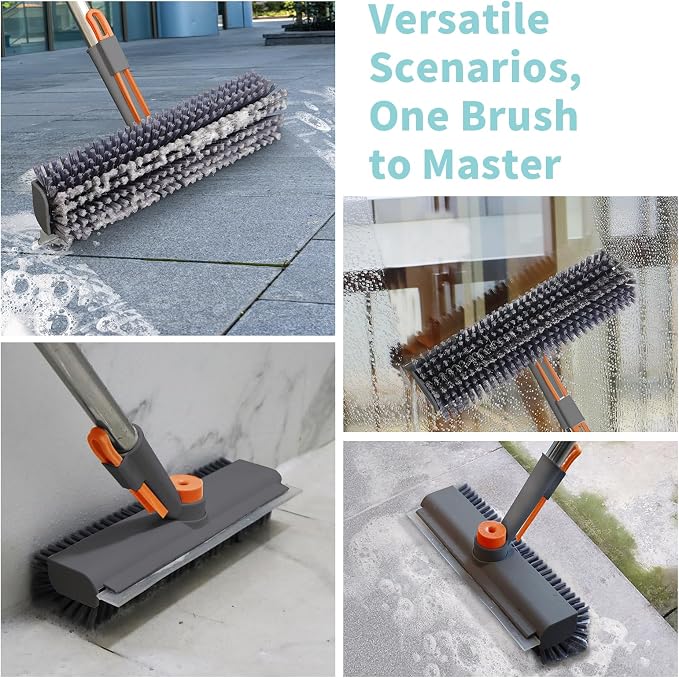 Floor Scrub Brush with Long Handle, 3 in 1 Scrape and Heavy-Duty Stiff Bristle Scrubber Brush for Cleaning Shower Bathroom, Patio, Pool, Garage, Kitchen, Wall and Deck (Gray, 1 Pack) - Image 4