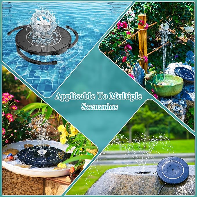 AISITIN 3.5W Solar Fountain Pump Upgraded 2026, DIY Solar Bird Bath Fountain Kit & Built-in 1200mAh Battery & Windmill 9 Nozzles & 3 Fixed Bracket for Bird Bath, Garden, Pond, Courtyard and Outdoor
