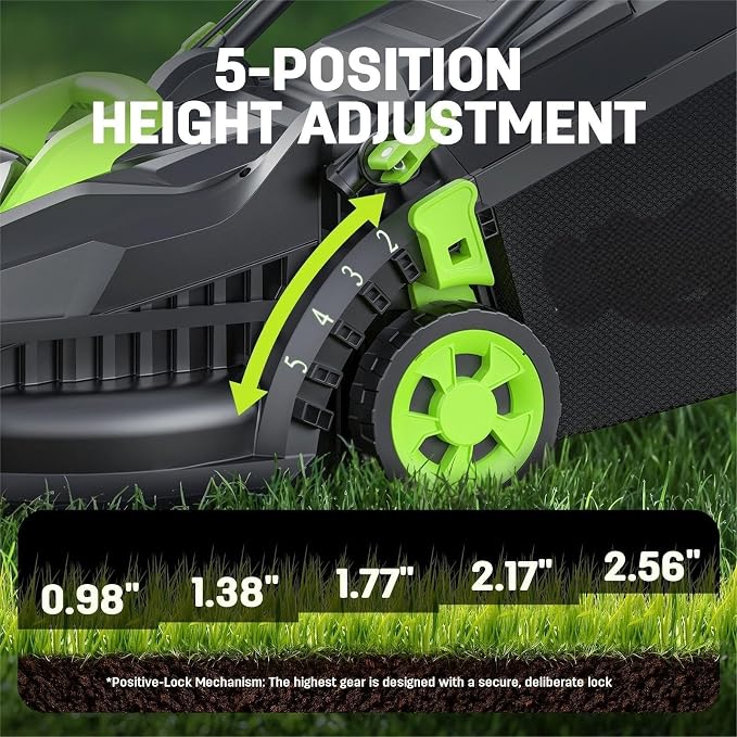 13-Inch Cordless Electric Lawn Mower, 21V Brushless Battery Push Mower with 4.0Ah Battery & Charger, 5-Position Height Adjustment, 8-Gallon Grass Bag - Image 4