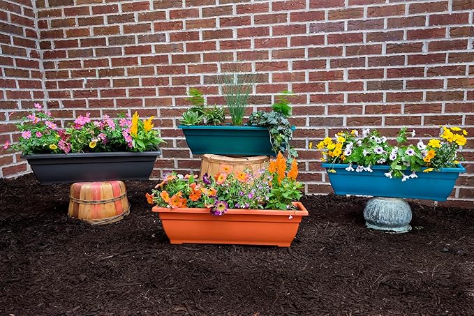Rectangle Planter Box, 24 Inch Indoor/Outdoor Rectangular Planter, Durable UV Resistant, 4 Gallon Plastic Window Box Trough, Use for Herbs, Succulents, Vegetables (Gem)