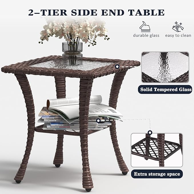 LayinSun 9 Pieces Outdoor Patio Furniture Set, Rattan Wicker Sectional Swivel Rocker Chairs Sets with Ottomans, Swivel Glider Chairs and Coffee Table
