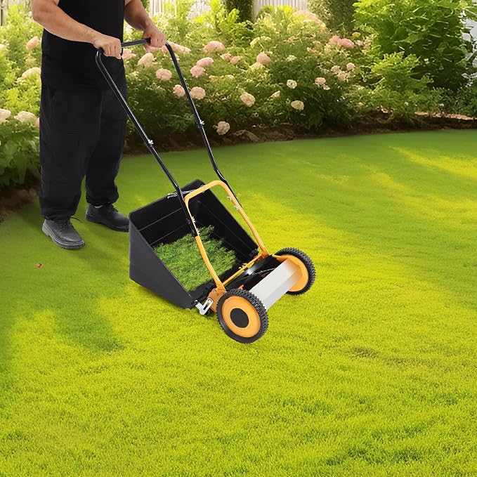 14" Hand Push Lawn Mower, 2-in-1 Manual Lawn Mower with Grass Collecting Box, Walk-Behind Lawn Mowers with Wheels for Villas, Homes, Backyards, Park Landscaping - Image 2