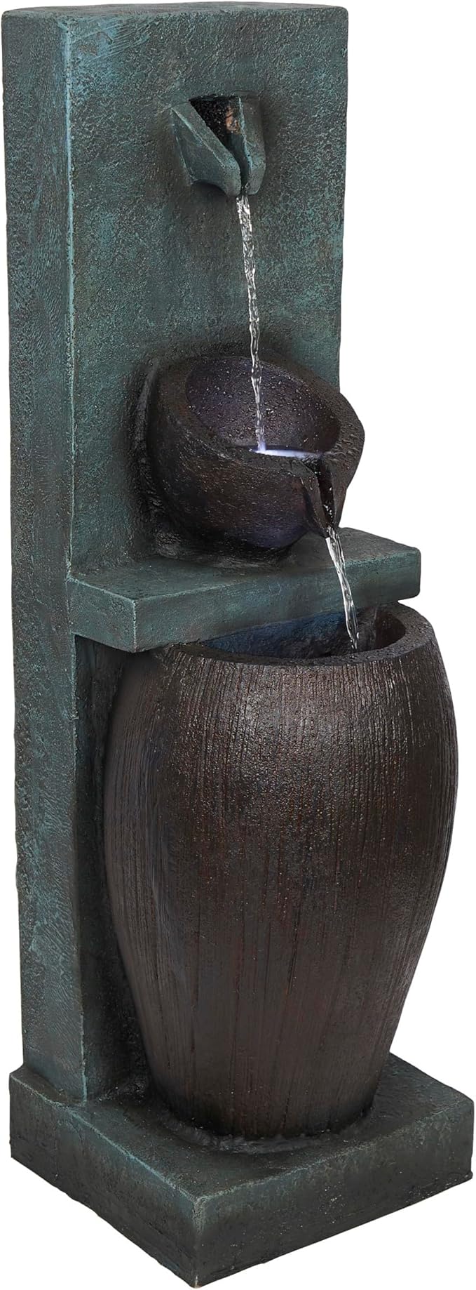 Alpine Corporation TZL388 32" 3 Tier Jar Fountain with LED Lights, Elegant Outdoor Water Feature for Garden, Patio, Backyard, Home Décor, Ceramic Water Fountain & Landscape Decorations, Gray