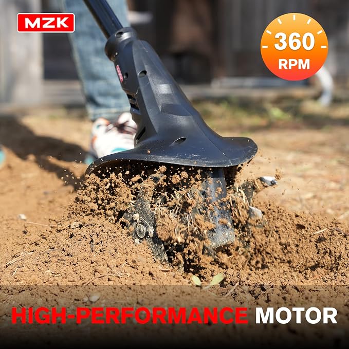 MZK 20V Cordless Tiller Cultivator with Steel Tines,8-inch Wide Battery Powered Garden Cultivator, 360RPM Electric Tiller for Lawn/Gardening/Soil Cultivation(2 * 2AH Battery&Charger Included),TC08D01 - Image 5