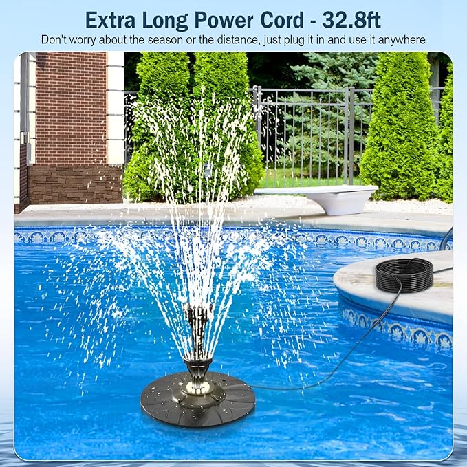 SZMP Upgraded Floating Pool Fountain, Pond Water Fountain with 2 Sprinkler Modes, 32.8ft Power Cord, for Pool, Pond, Lake, Garden, Outdoor, White Led Lights
