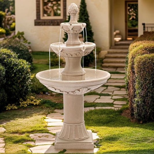 3-Tiers Outdoor Water Fountains, 48.4" H Floor Backyard Garden Fountain, Water Feature Indoor with Pump, Outdoor Freestanding Waterfall Fountains, Bernini Fountain for Garden Patio Yard Deck
