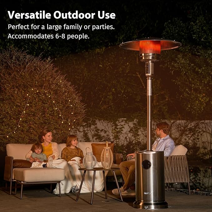 EAST OAK 50,000 BTU Patio Heater for Outdoor Use With Round Table Design and Wheels, Outdoor Patio Heater for Home and Commercial, Double-Layer Stainless Steel Burner, Stainless Steel
