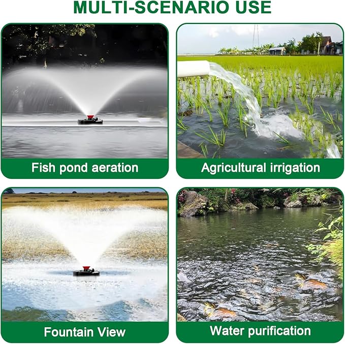 Pond Fountain Aerator,with Dynamic LED RGB Lighting,Adjustable Modes, Digital Timer -Pond fountain1HP 15,000 GPH, 750W 110V, 100FT Cord - for Large Ponds, Lakes & Outdoor Water Features