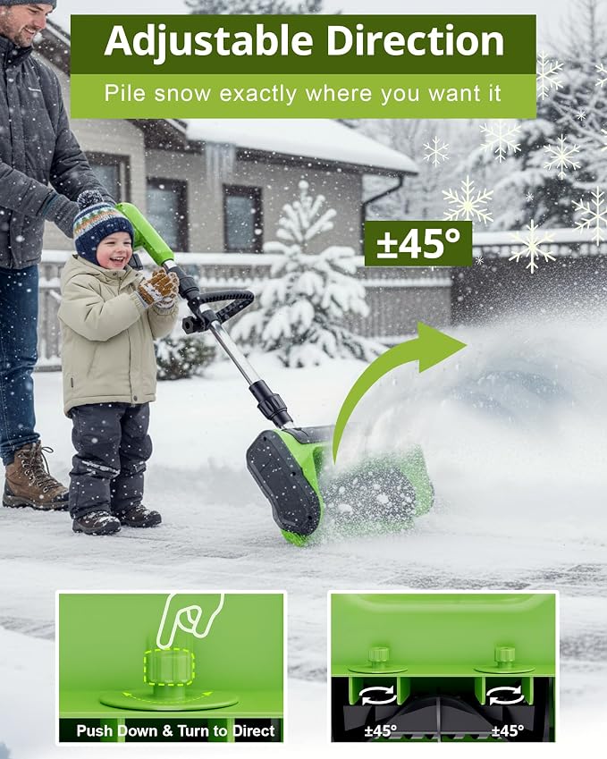DEGGE Electric Cordless Snow Shovel, 2X 3.0Ah/ 21V/ 12-Inch Battery Snow Blower with Directional Plate & Adjustable Front Handle, Snow Removal for Driveway Sidewalk, Steps, Patio (Charger Included) - Image 5