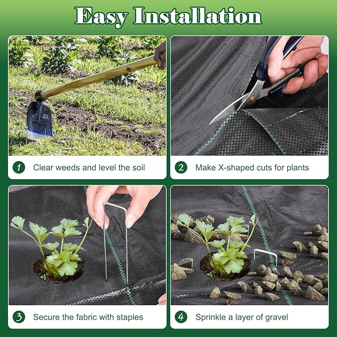 FEED GARDEN 4FT x 300FT Landscape Fabric Weed Barrier Fabric, Heavy Duty 3.2oz Weed Control Mat, Weed Blocker Ground Cover Geotextile Fabric for Gardening, with 20 U-Shaped Stakes - Image 6
