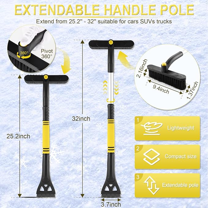 LivTee 32" Extendable Ice Scraper & Snow Brush for Car Windshield, 360?? Rotating Snow Removal Tool for Cars, Trucks & SUVs, Automotive Winter Essentials & Car Accessories for Men, Yellow - Image 3