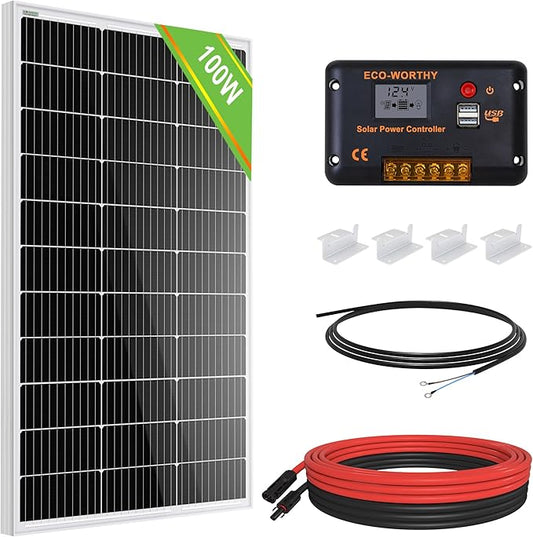 ECO-WORTHY 100 Watt 12 Volt Solar Panel Kit with 100W Bifacial N-Type 25% High Efficiency Solar Panel+30A PWM Charge Controller for RV Battery Boat Trailer Cabin Garden Shed Home by ECO-WORTHY